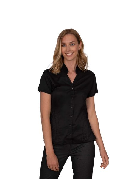 Mia Black Mandarin Collar Short Sleeve